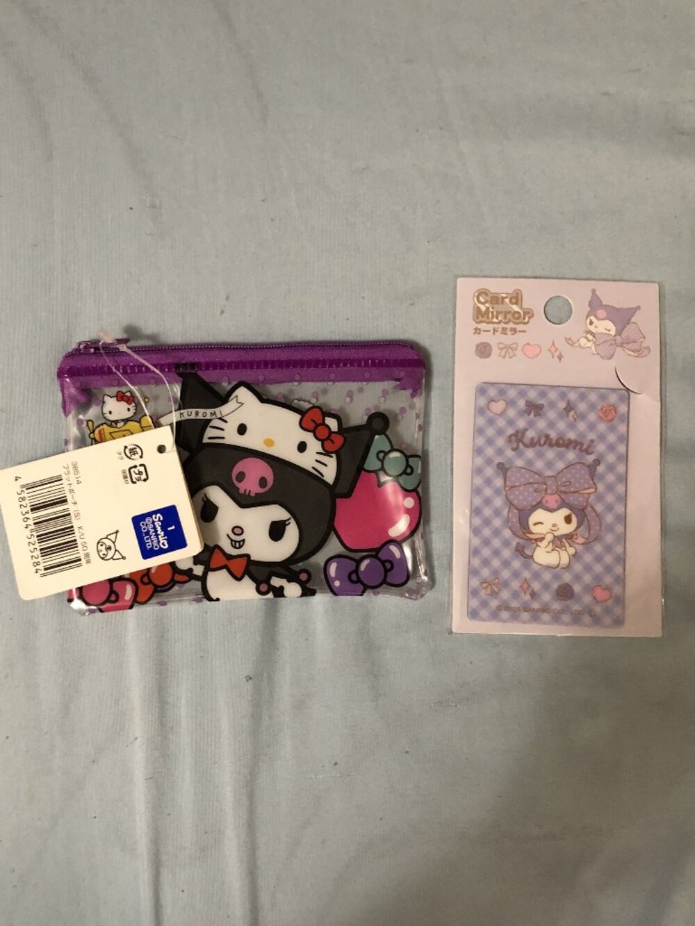 Sanrio Kuromi 50th Anniversary Flat Vinyl Zipper Pouch & Wallet Card Mirror Set